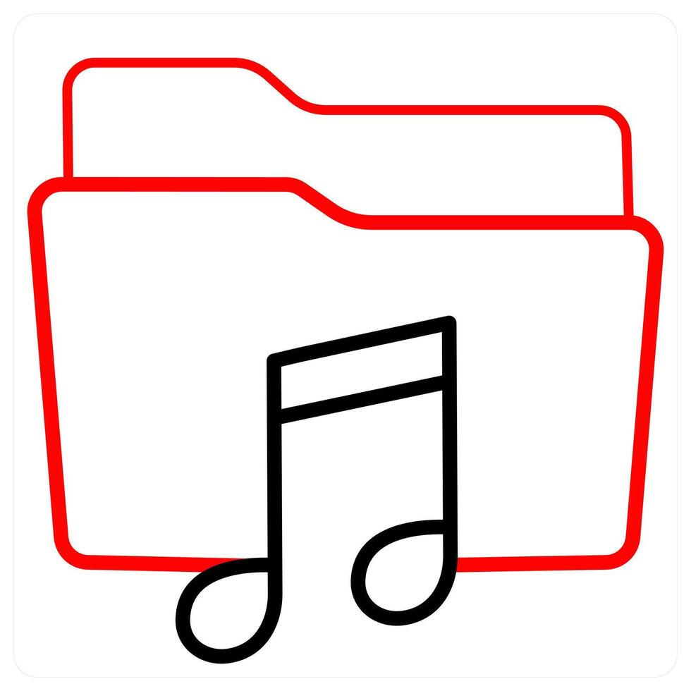 Music Folder and Folder icon concept in red line color vector