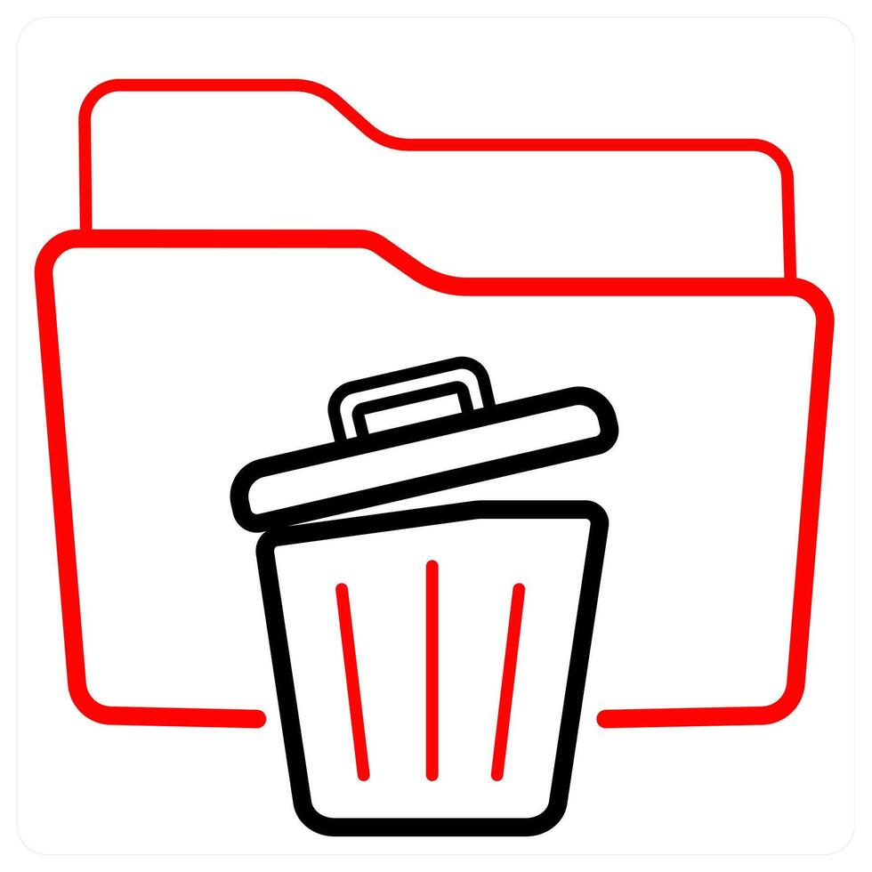 Trash Folder and Folder icon concept in red line color vector