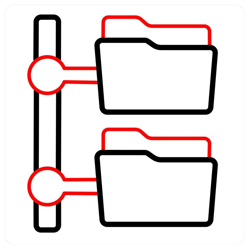 Folder Tree and Folder icon concept in red line color vector