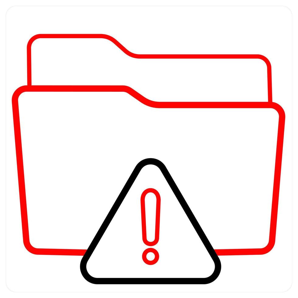 Warning and Folder icon concept in red line color vector