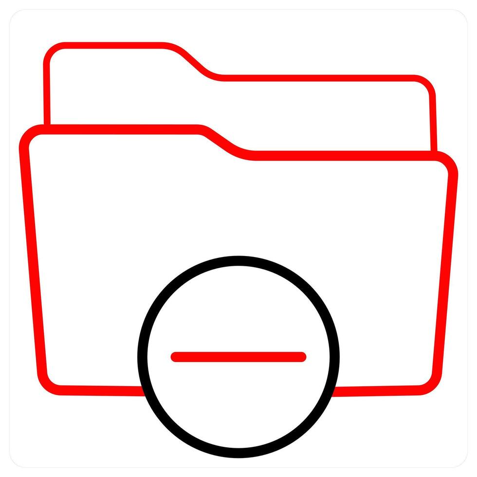 Minus Folder and Folder icon concept in red line color vector