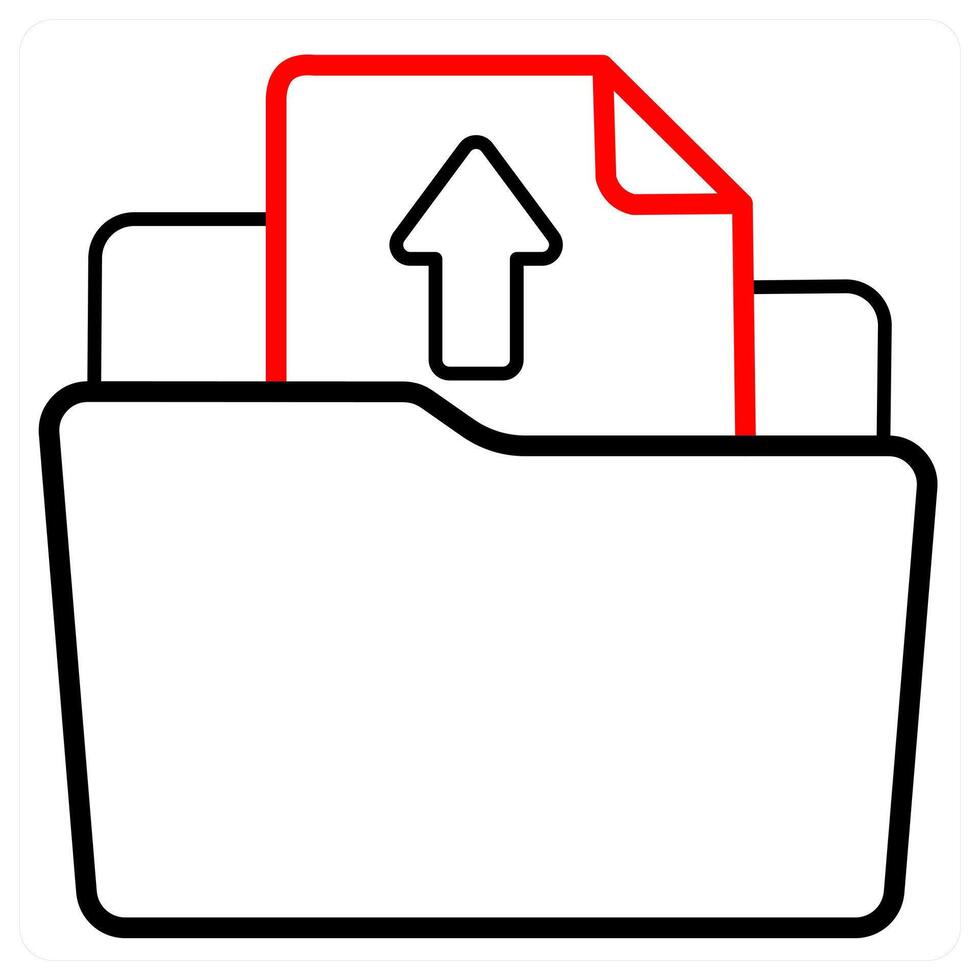 Document Upload and Folder icon concept in red line color vector