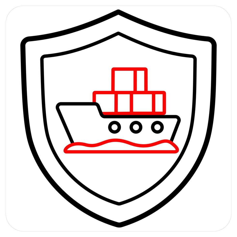 Marine Insurance icon concept in red line color vector