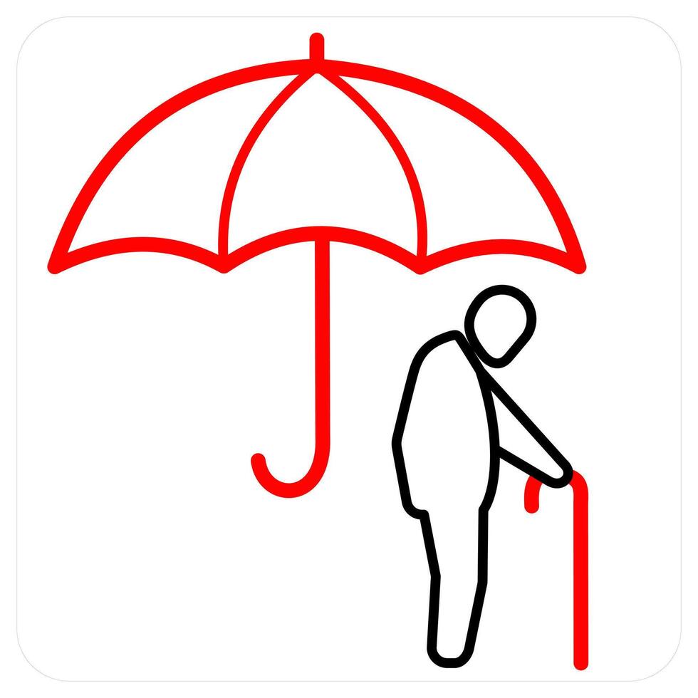 Senior citizen insurance icon concept in red line color vector