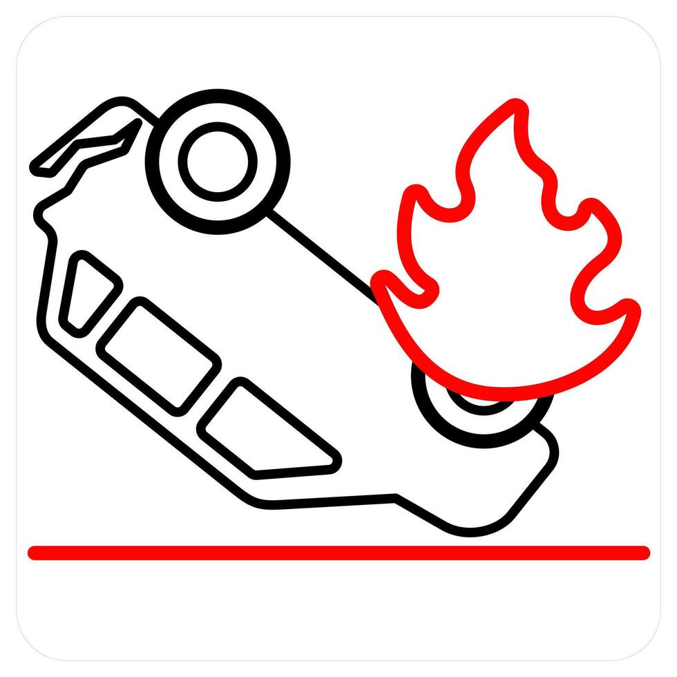 Car Fire Accident icon concept in red line color vector