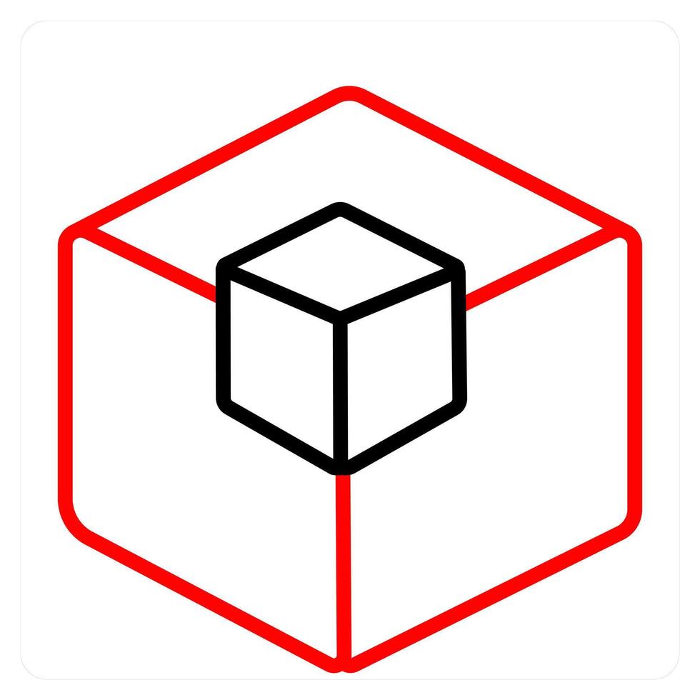 3D Model and cube icon concept in red line color vector