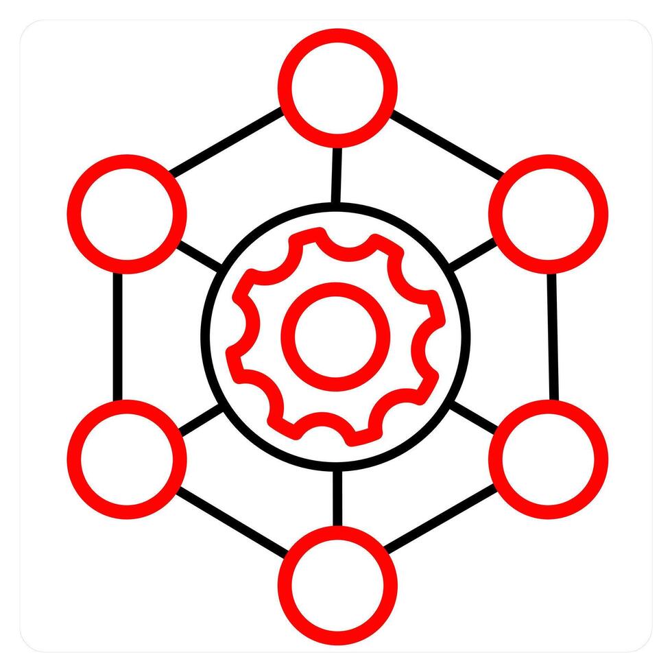 Framework and connection icon concept in red line color vector