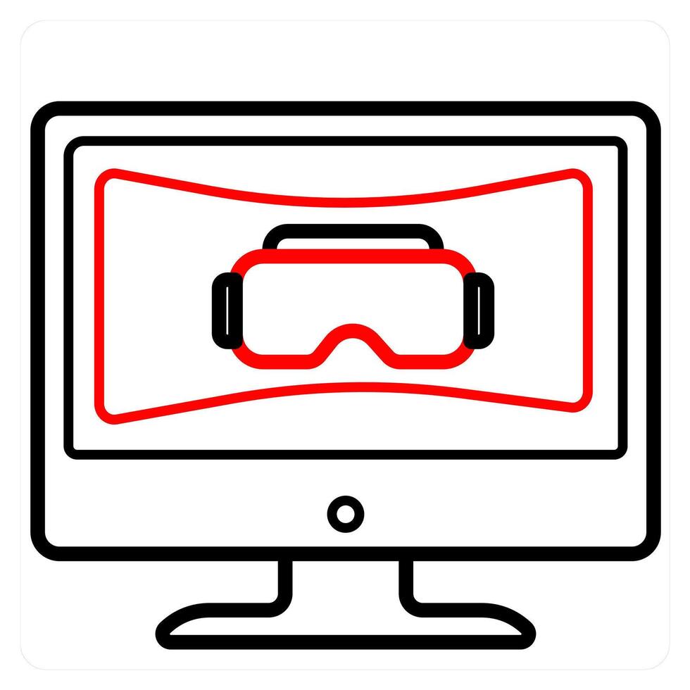 Vr Screen and display icon concept in red line color vector