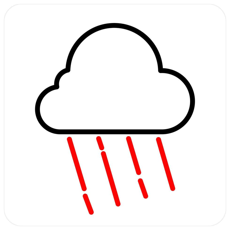 Rainy Cloud and rain icon concept in red line color vector