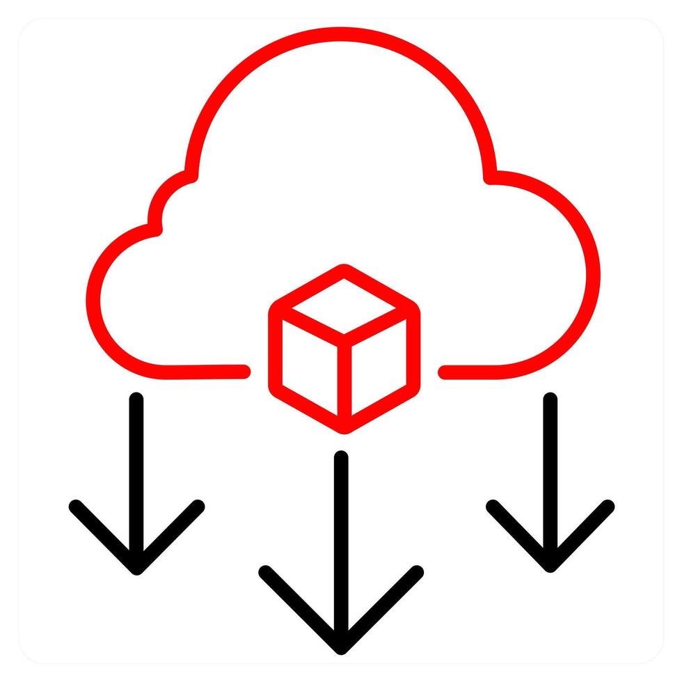 Cloud Download icon concept in red line color vector