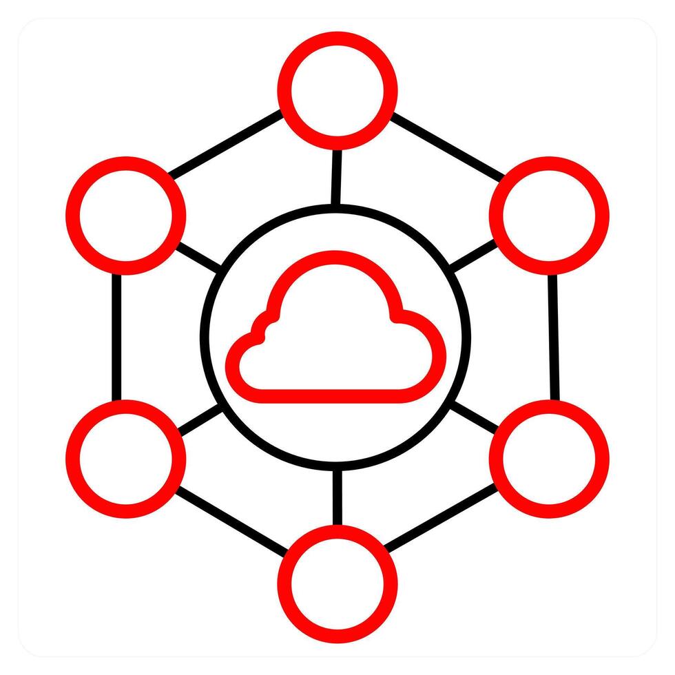 Cloud Network icon in red line color vector