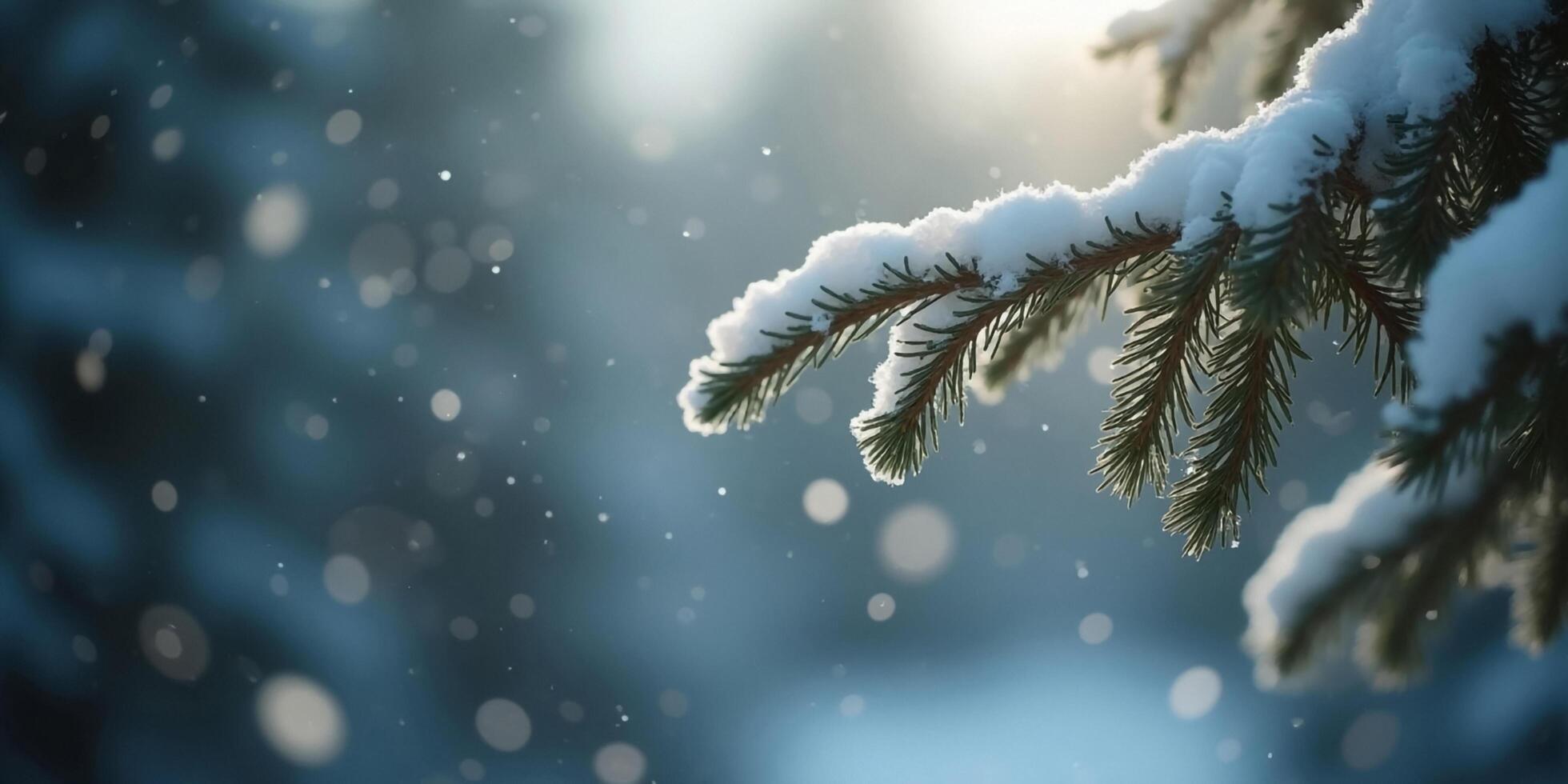 Winter Scene Spruce Branch Covered In Snow With Beautiful Blurred Background photo
