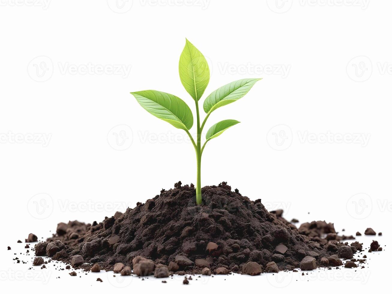 Young Green Plant Growing from Soil Pile Symbolizing New Beginnings and Growth photo
