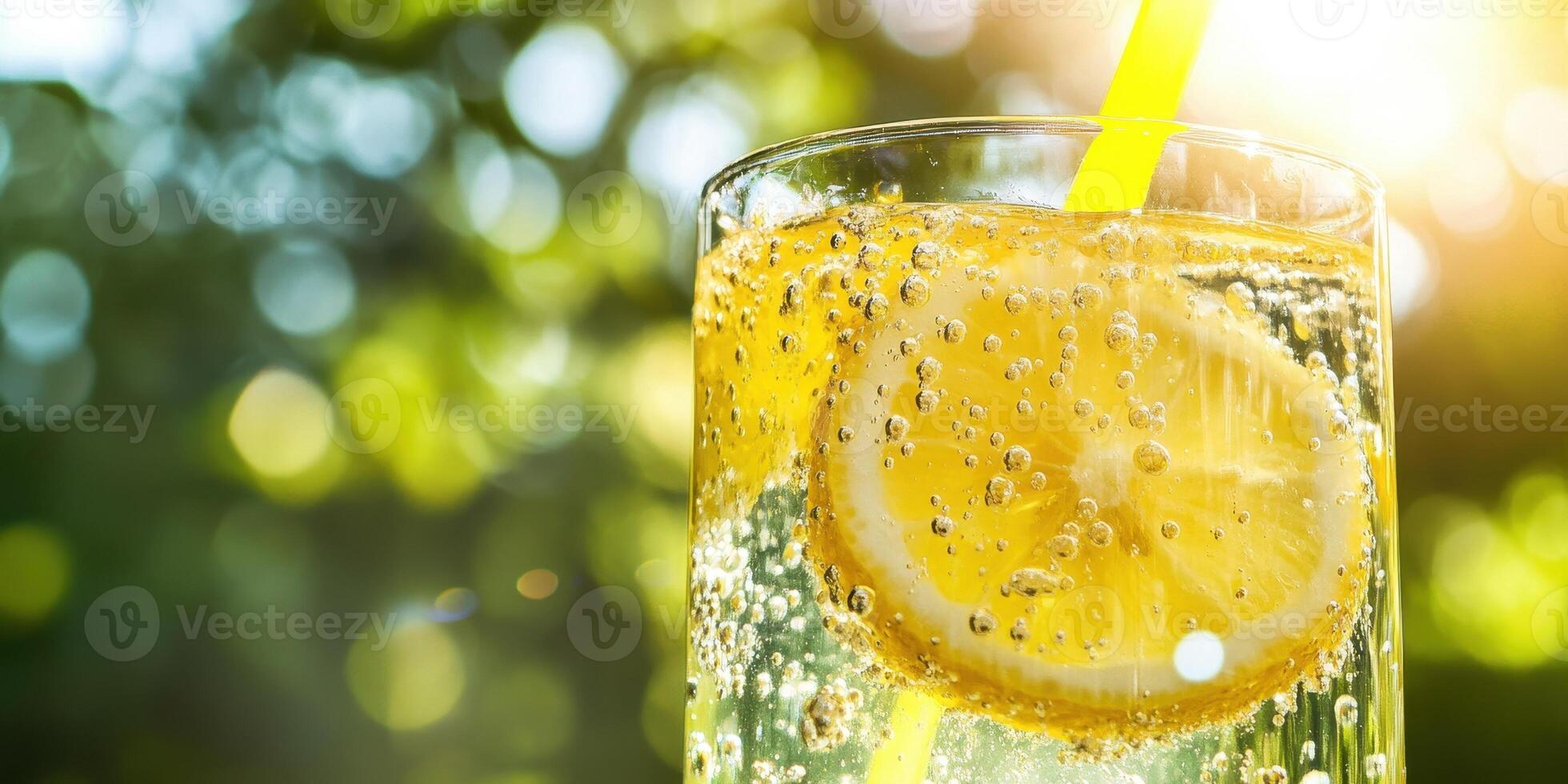 A cold glass of lemonade with a lemon slice photo