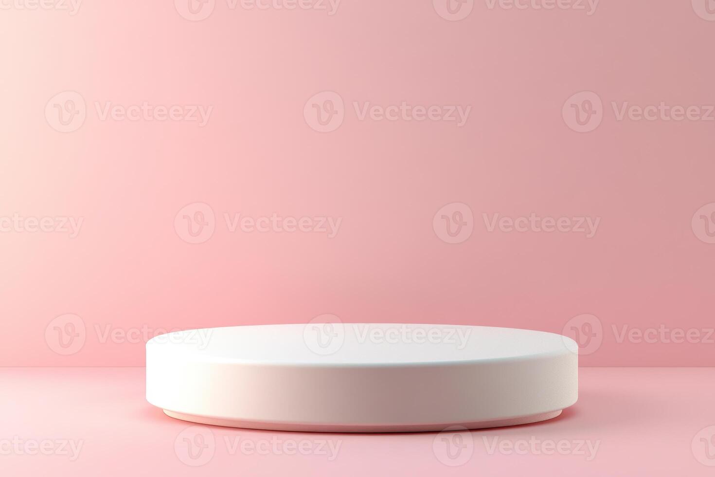 Minimalist pink background with white circular podium for product display photo