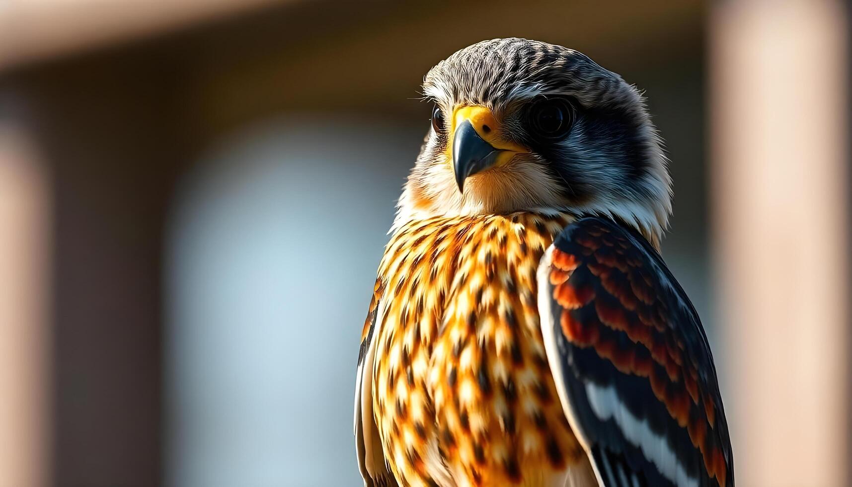 A close of a bird with a yellow and black head photo