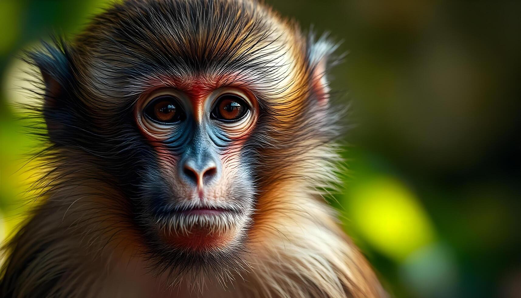 A close up of a monkey with a red face photo