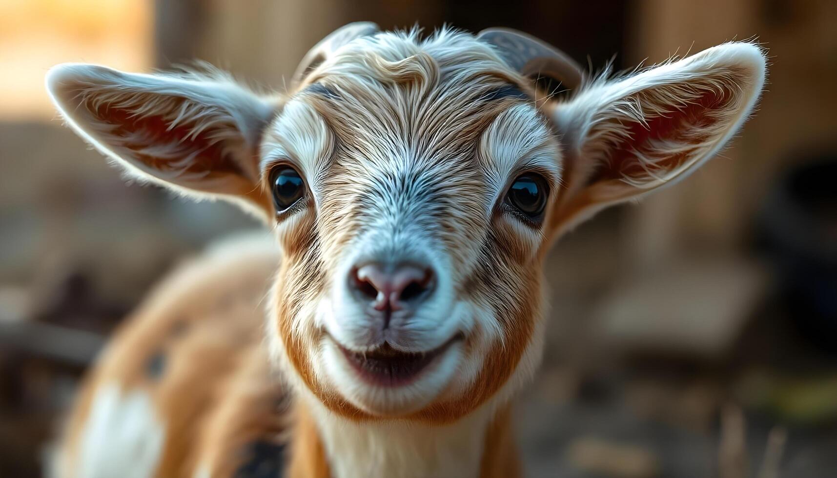 A close up of a goat with its mouth open photo