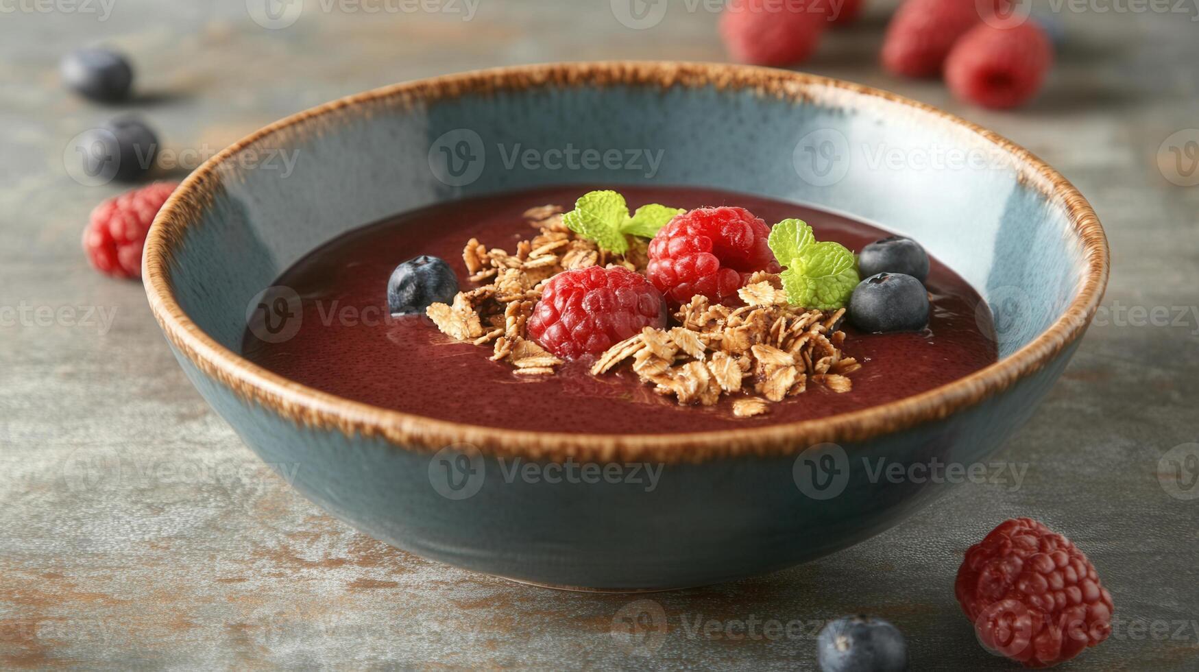 Assorted bowl of fresh fruit and crunchy grains perfectly blended together for a healthy and satisfying meal option photo