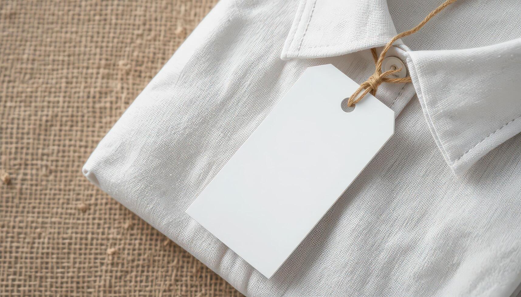 White Shirt Folded Neatly With a Blank Tag on Display Near a Textured Surface photo