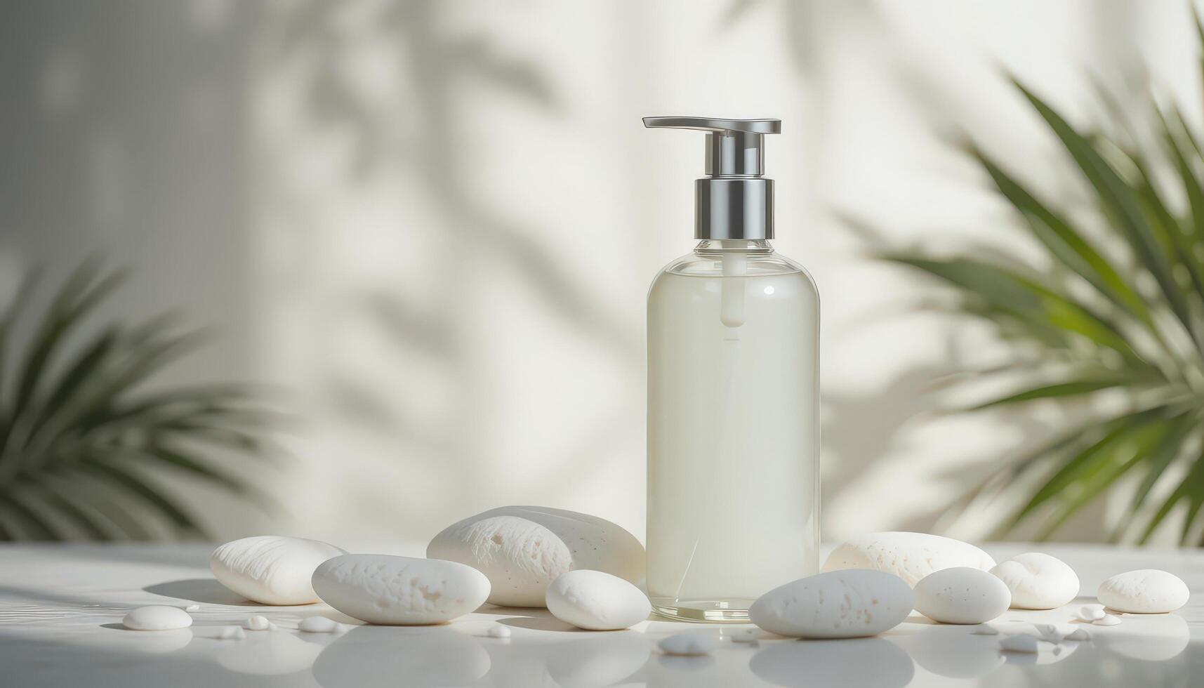 Soothing Skincare Product Displayed Among Smooth Stones and Soft Shadows in a Tranquil Setting photo