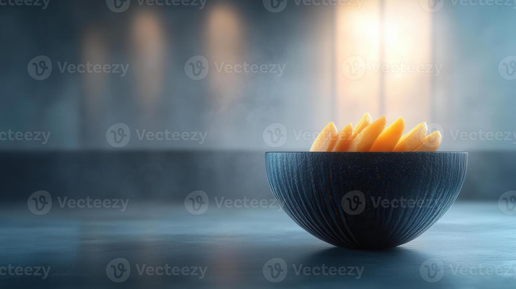 A bright and inviting bowl of fresh oranges artfully placed on a wooden table for a healthy and refreshing snack photo