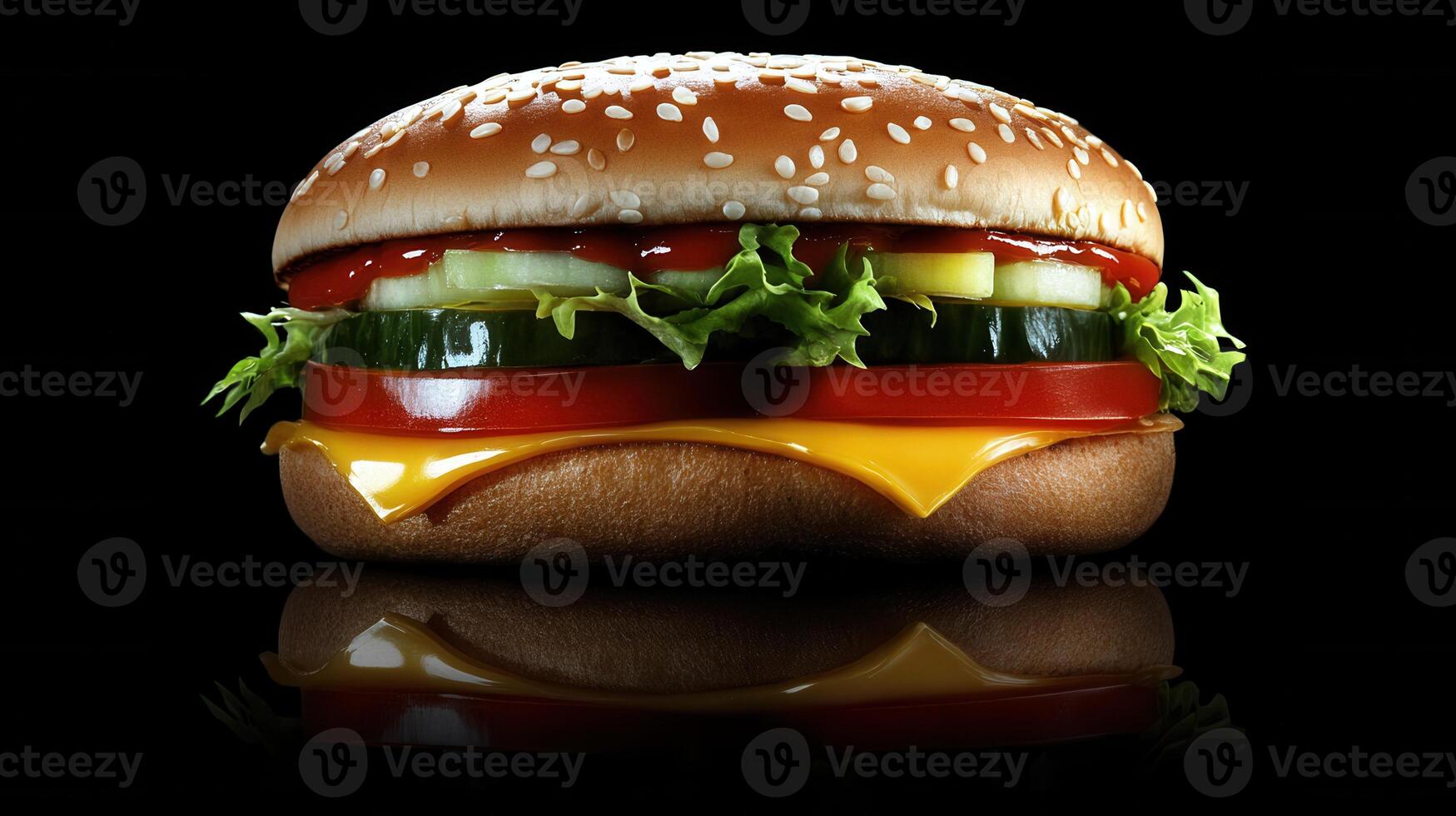Classic hamburger with a juicy patty and fresh toppings perfectly assembled for a satisfying meal experience photo