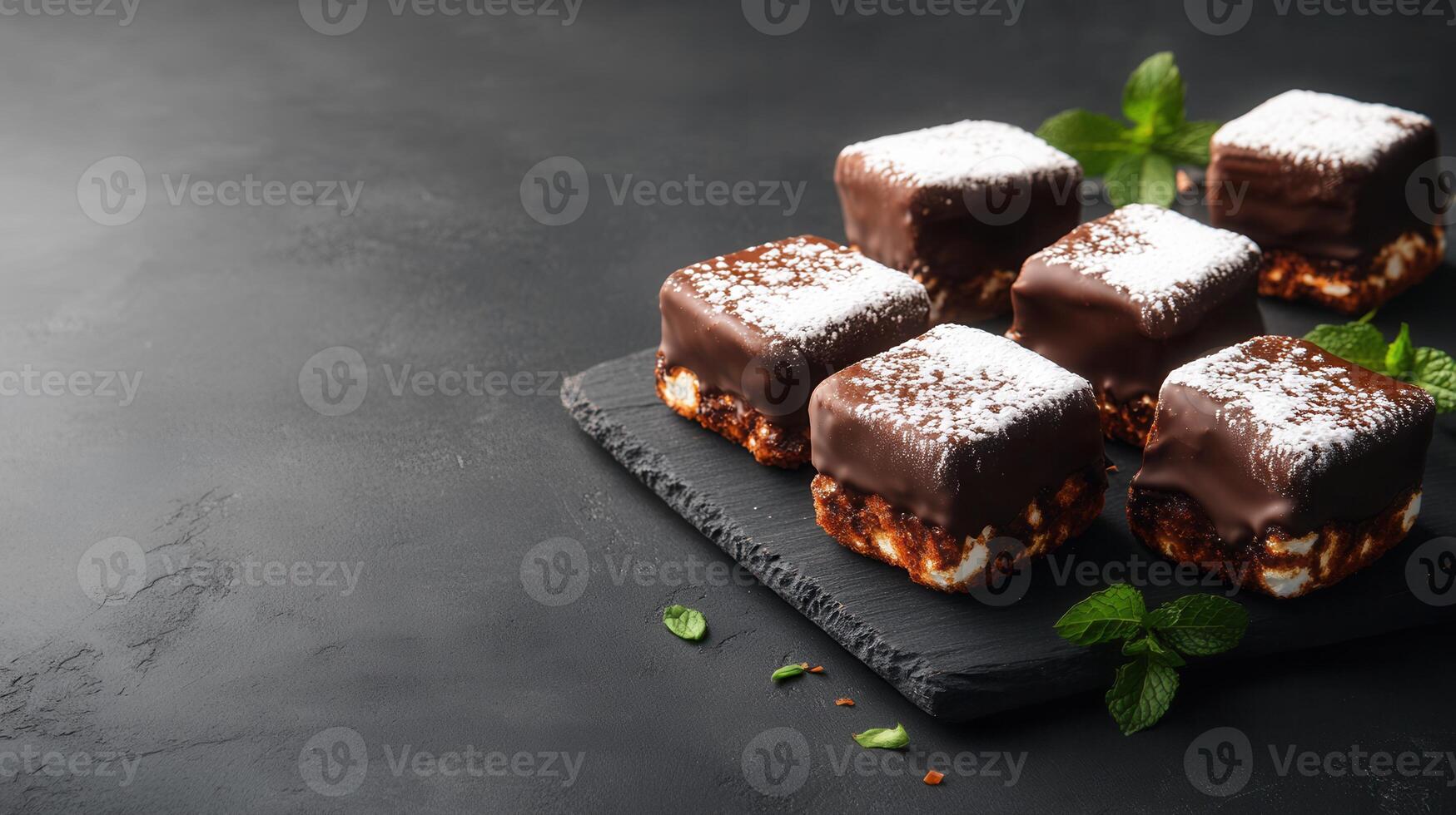 Elegant display of assorted chocolate covered desserts arranged on a slate serving platter for a sophisticated touch photo