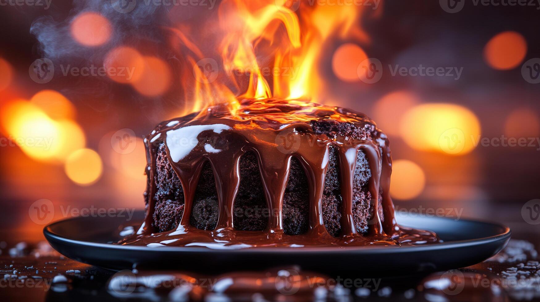 Stunning cake captured with a fire in the background creating a dramatic and festive atmosphere for any occasion photo