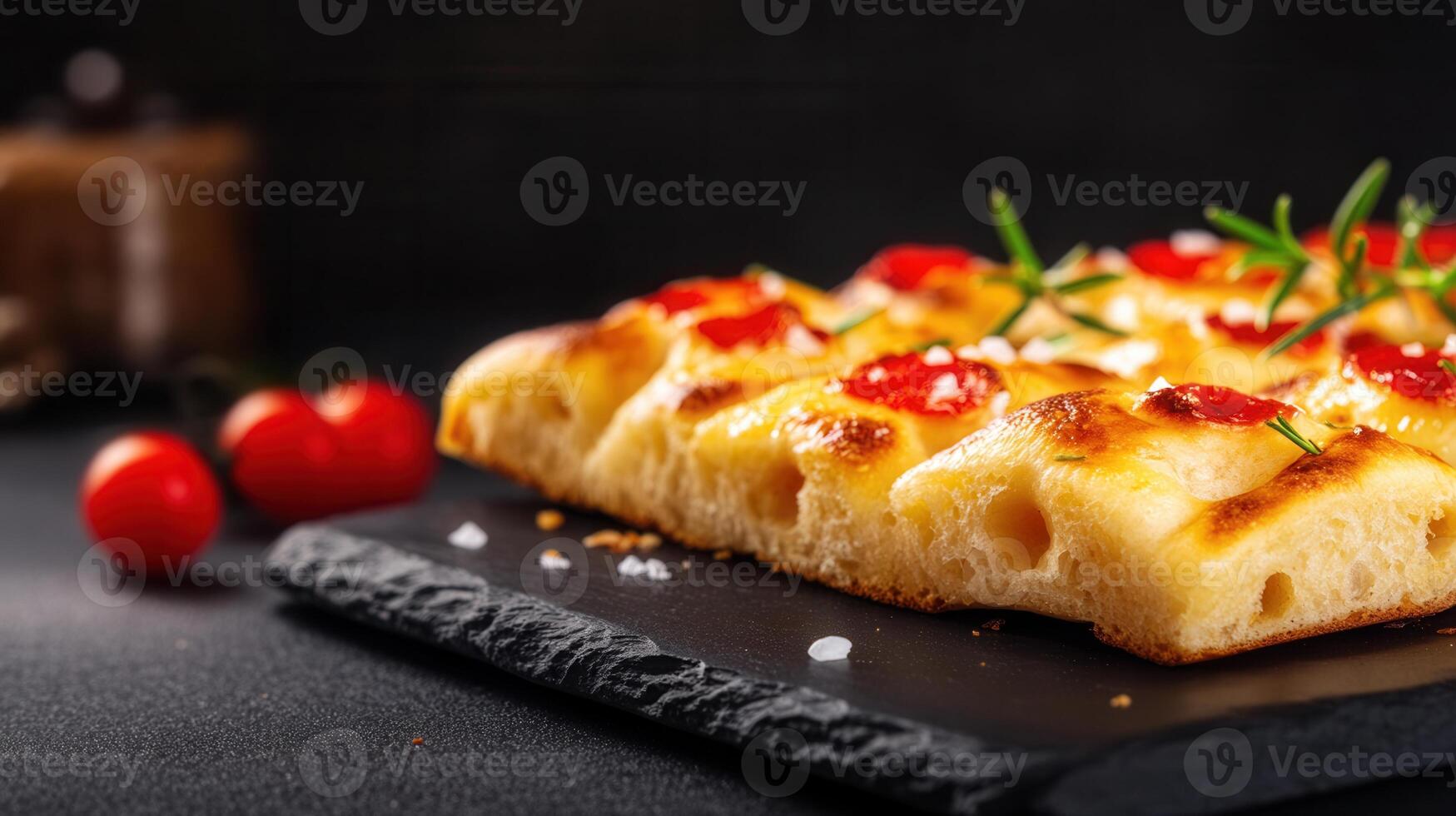 Mouthwatering pizza topped with juicy tomatoes and melted cheese for a perfect italian culinary experience photo