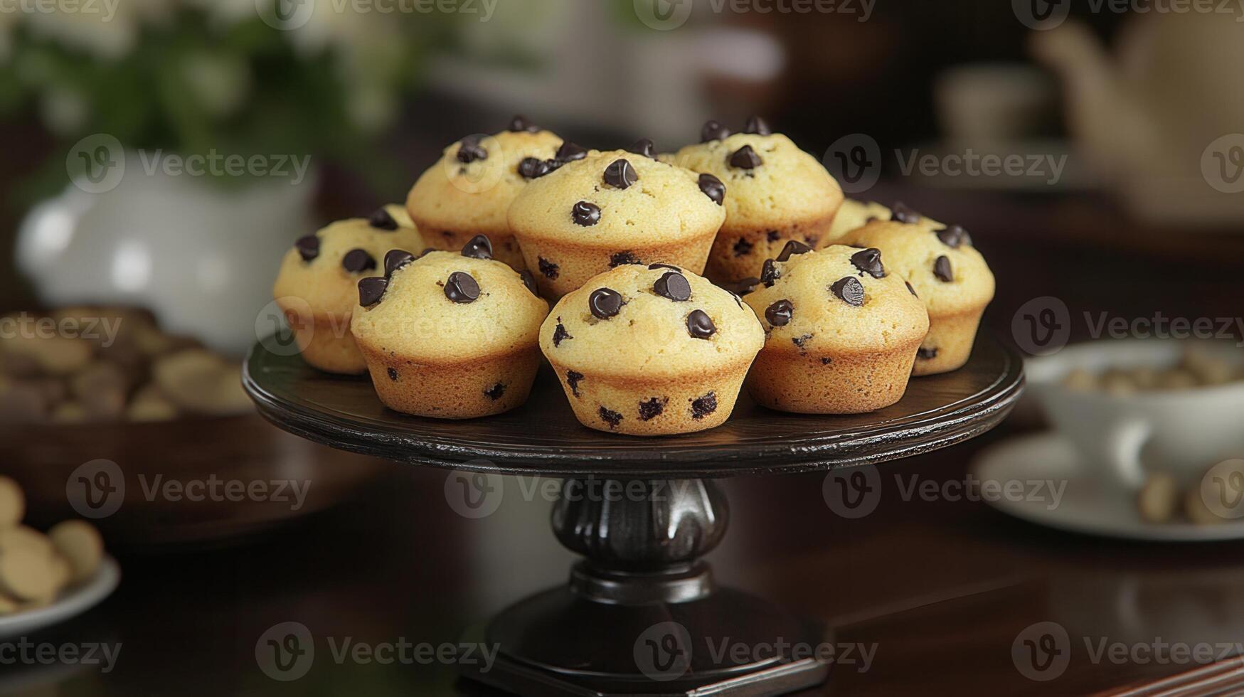 A plate of soft and fluffy muffins freshly baked to perfection with a golden brown crust ready for enjoyment photo