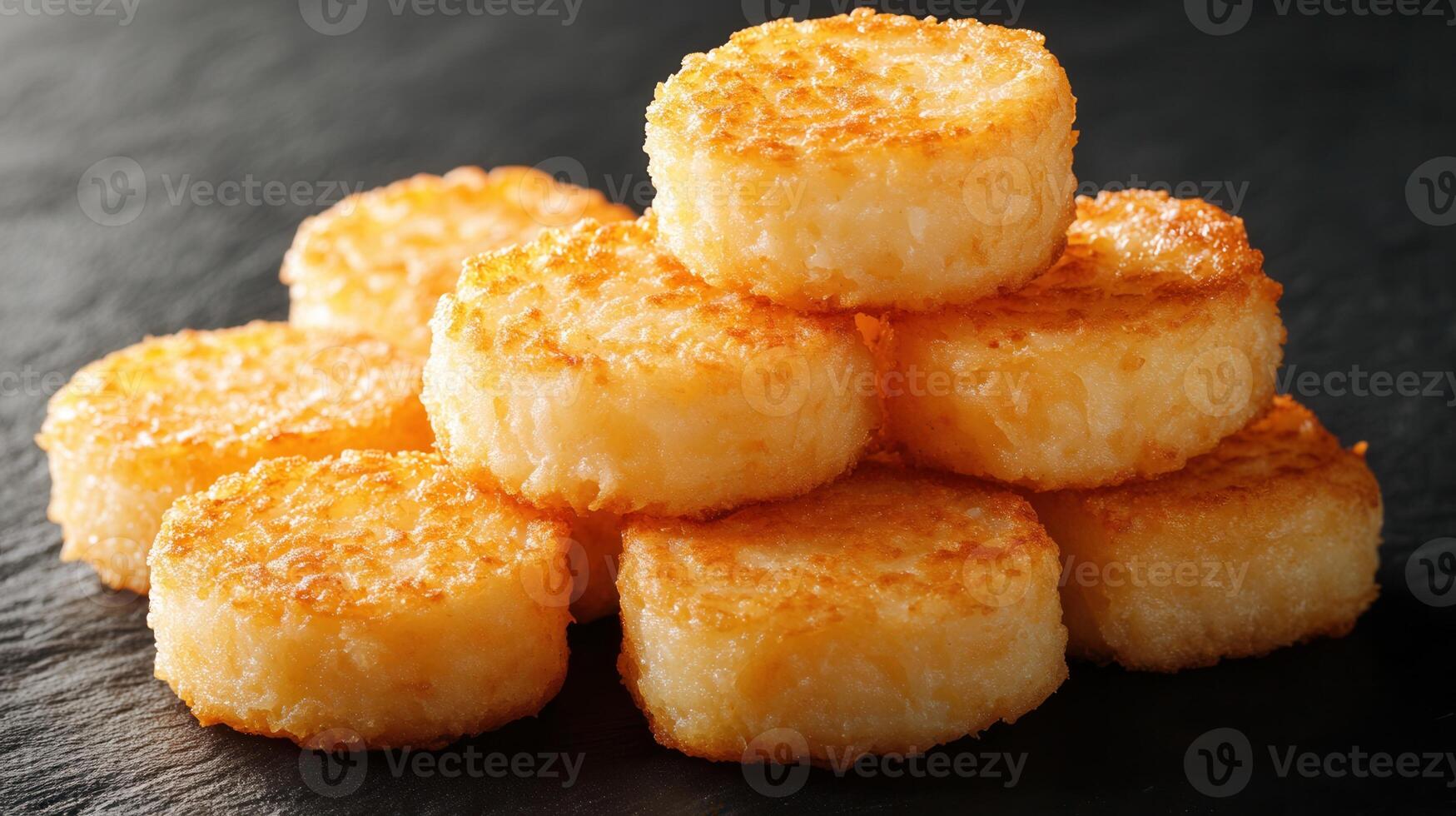 Pile of crispy fried food arranged on a platter displaying an array of appetizing treats ready for indulgence photo