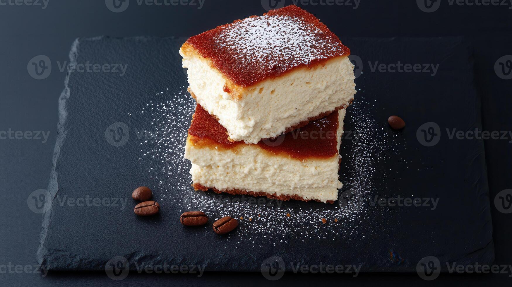Sumptuous piece of cake dusted with powdered sugar creating an irresistible dessert presentation for any occasion photo