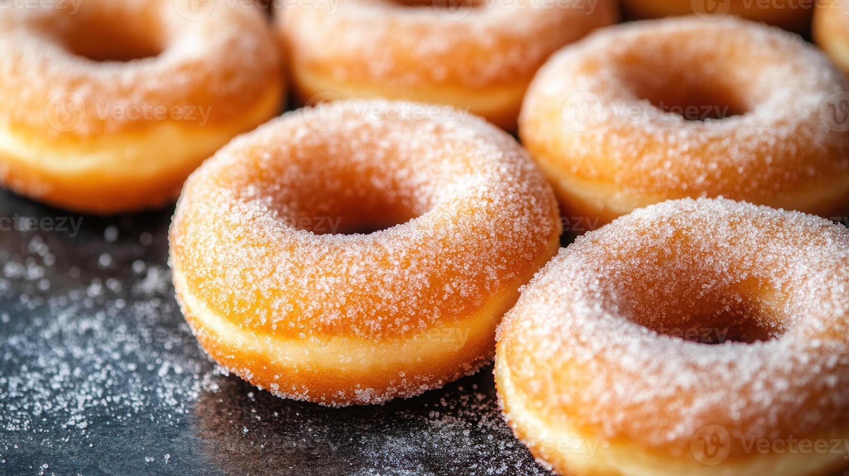A bunch of colorful donuts displayed together highlighting their frosted toppings and sweet temptations photo