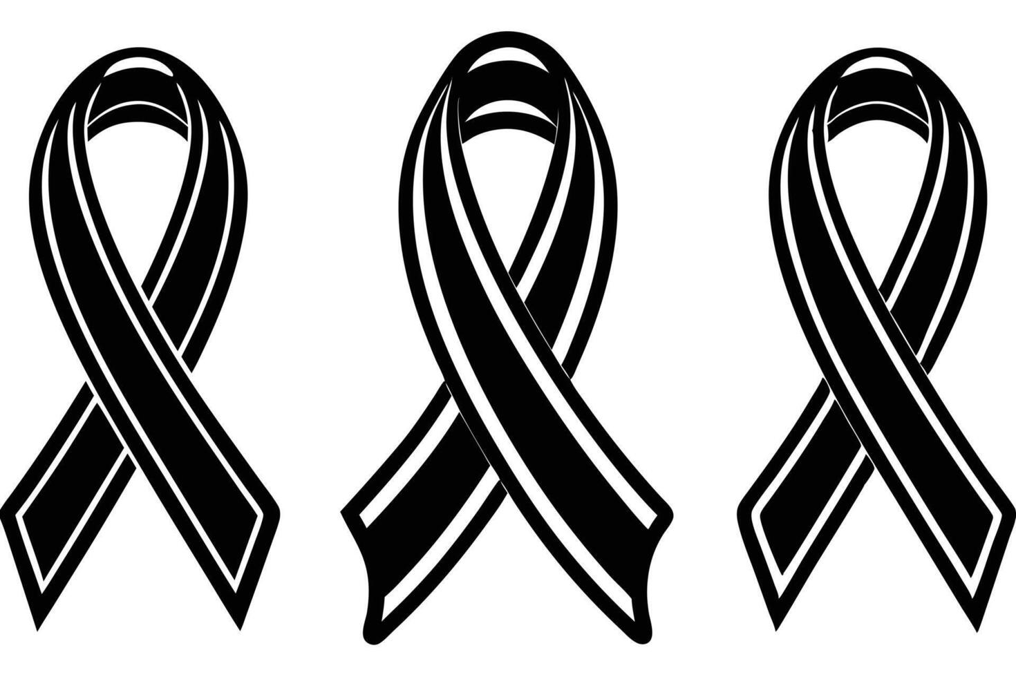 Three Black Awareness Ribbons on a White Background vector