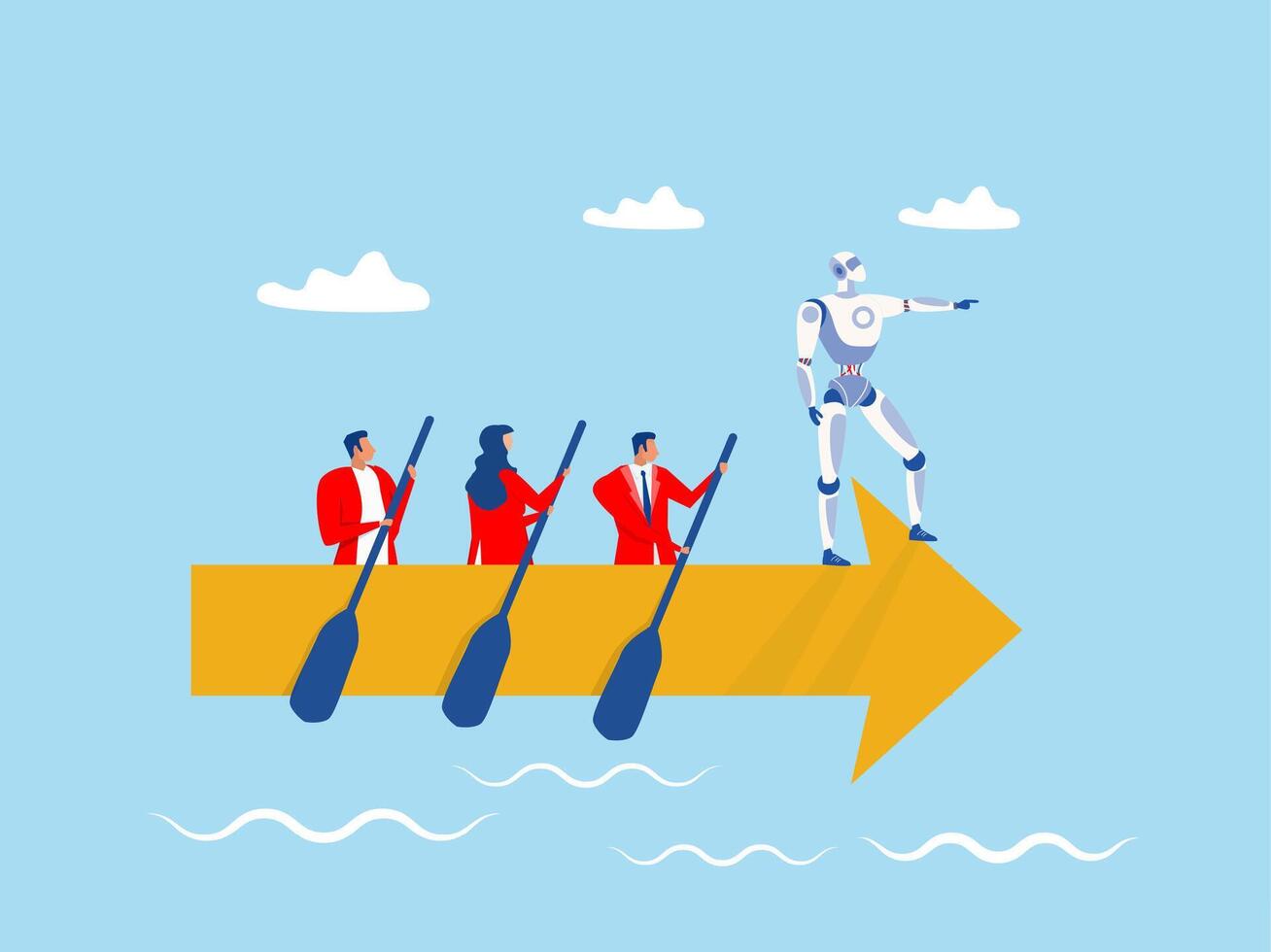 Artificial Intelligence right direction manager lead people teamwork sailing arrow.Leadership to lead team to the right direction,motivate team to move forward concept, vector