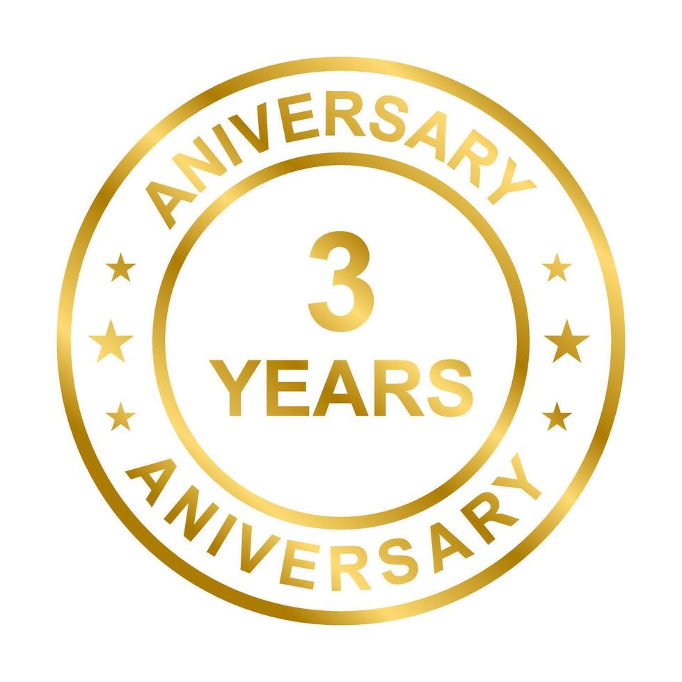 3 years anniversary gold icon for graphic design, logo, website, social media, mobile app, UI illustration. vector