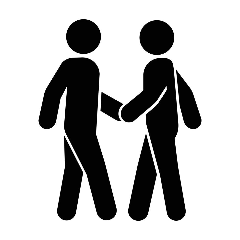 Icon of a meeting of two people. Silhouette of two people shaking hands. Symbol of cooperation between two people. Two people met vector