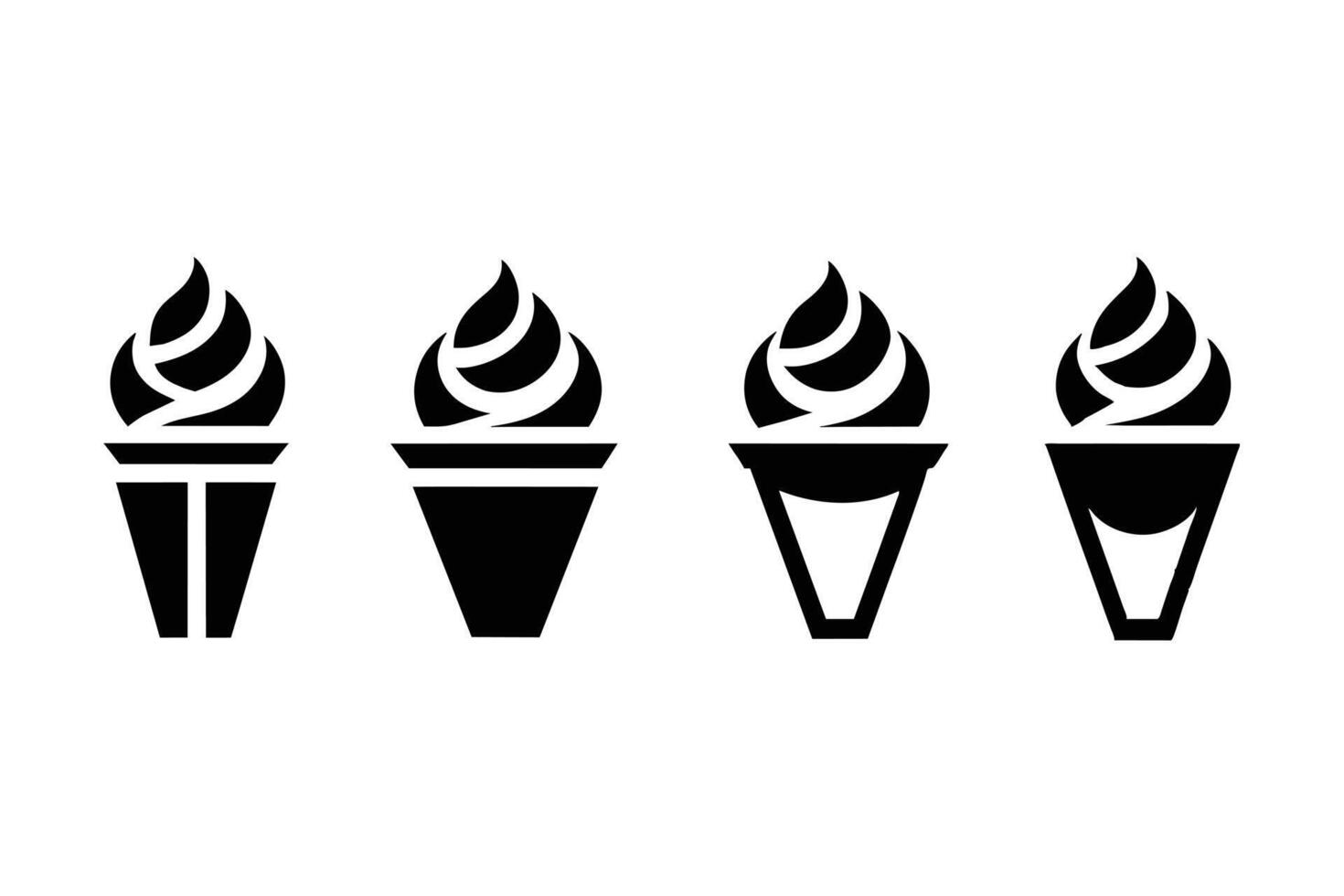 Simple Black and White Ice Cream Cone Icons vector