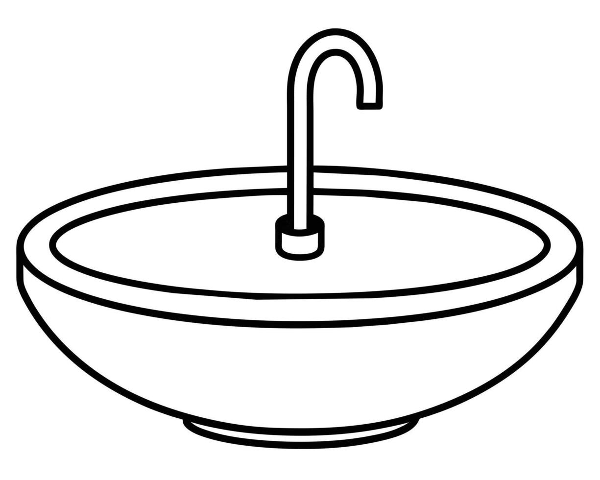 Simple Line Drawing of a Round Basin with Faucet vector