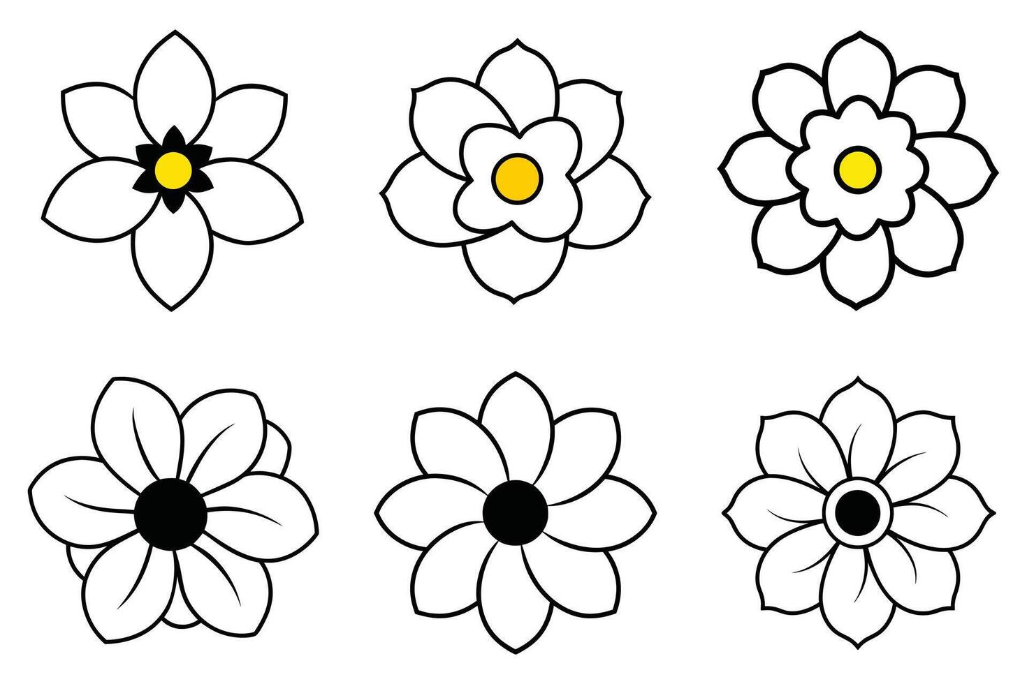 Six Simple Black and White Floral Designs vector