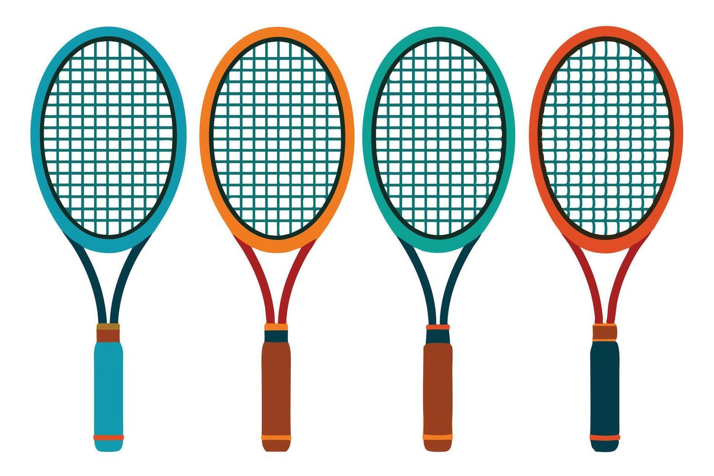 Four Colorful Tennis Racquets Ready for Play vector