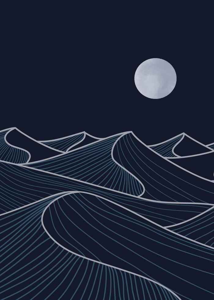 Hand drawn desert illustration sketch with line art print. Abstract contemporary aesthetic background landscape. use for print art, poster, cover, banner, template. vector