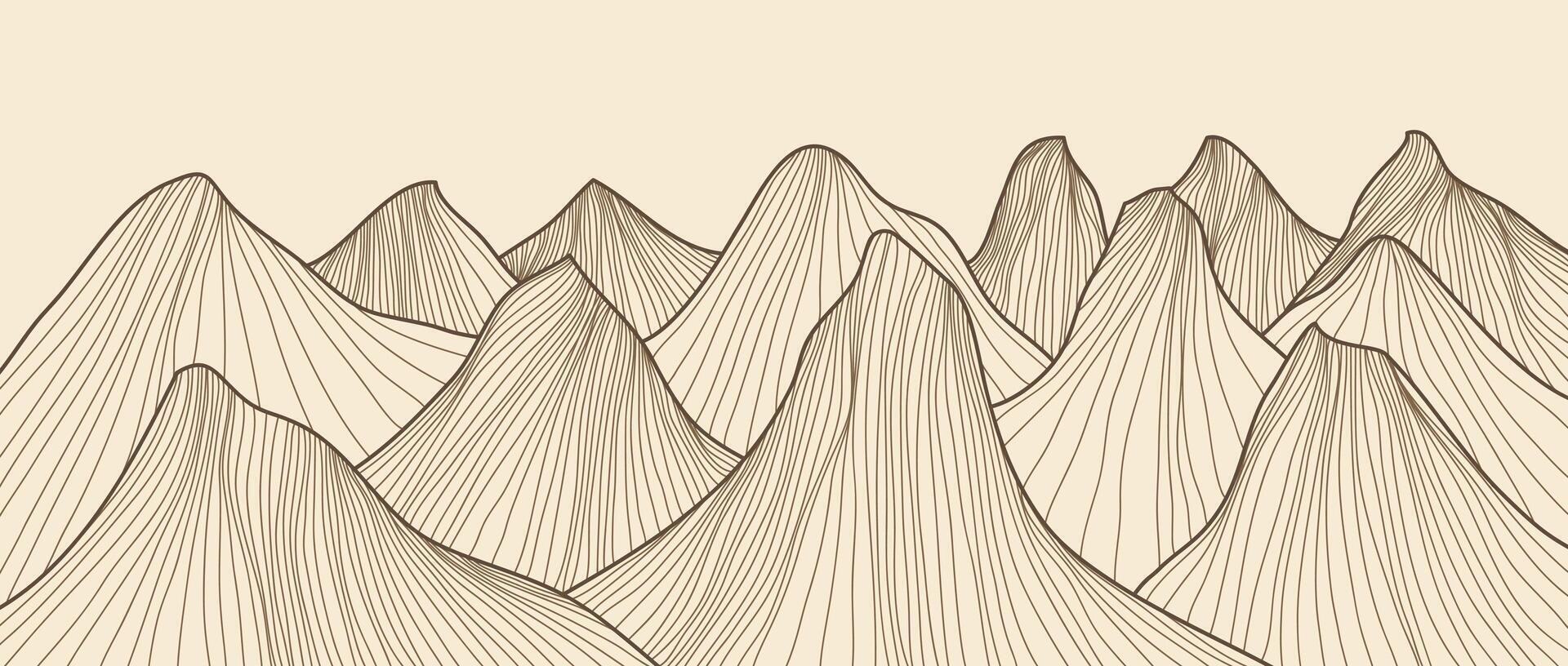 Hand drawn mountains illustration sketch with line art print. Abstract contemporary aesthetic background landscape. use for print art, poster, cover, banner, vector