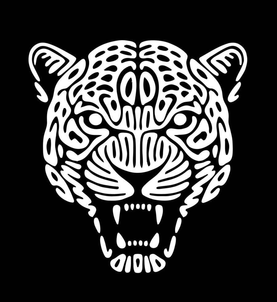 A white tiger head with black eyes and a mouth. The tiger is angry and ready to attack vector