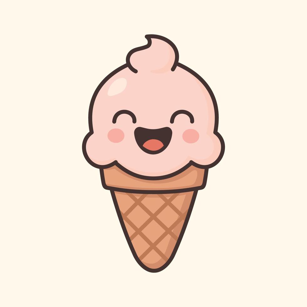 Kawaii Design Style Happy Ice Cream Cone Template vector