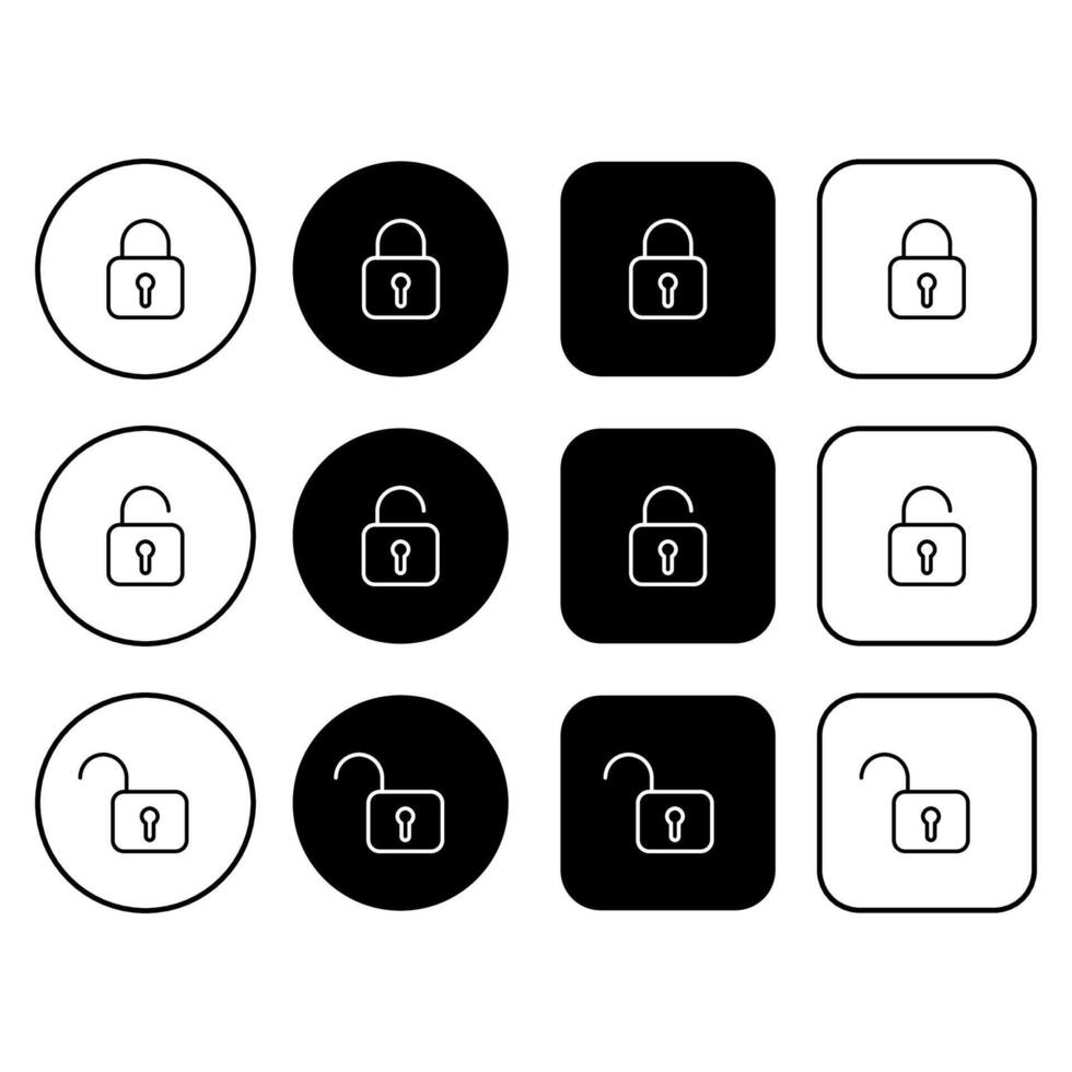 Collection of buttons with lock icons. A collection of security symbols for UI UX, web design. Editable stroke vector