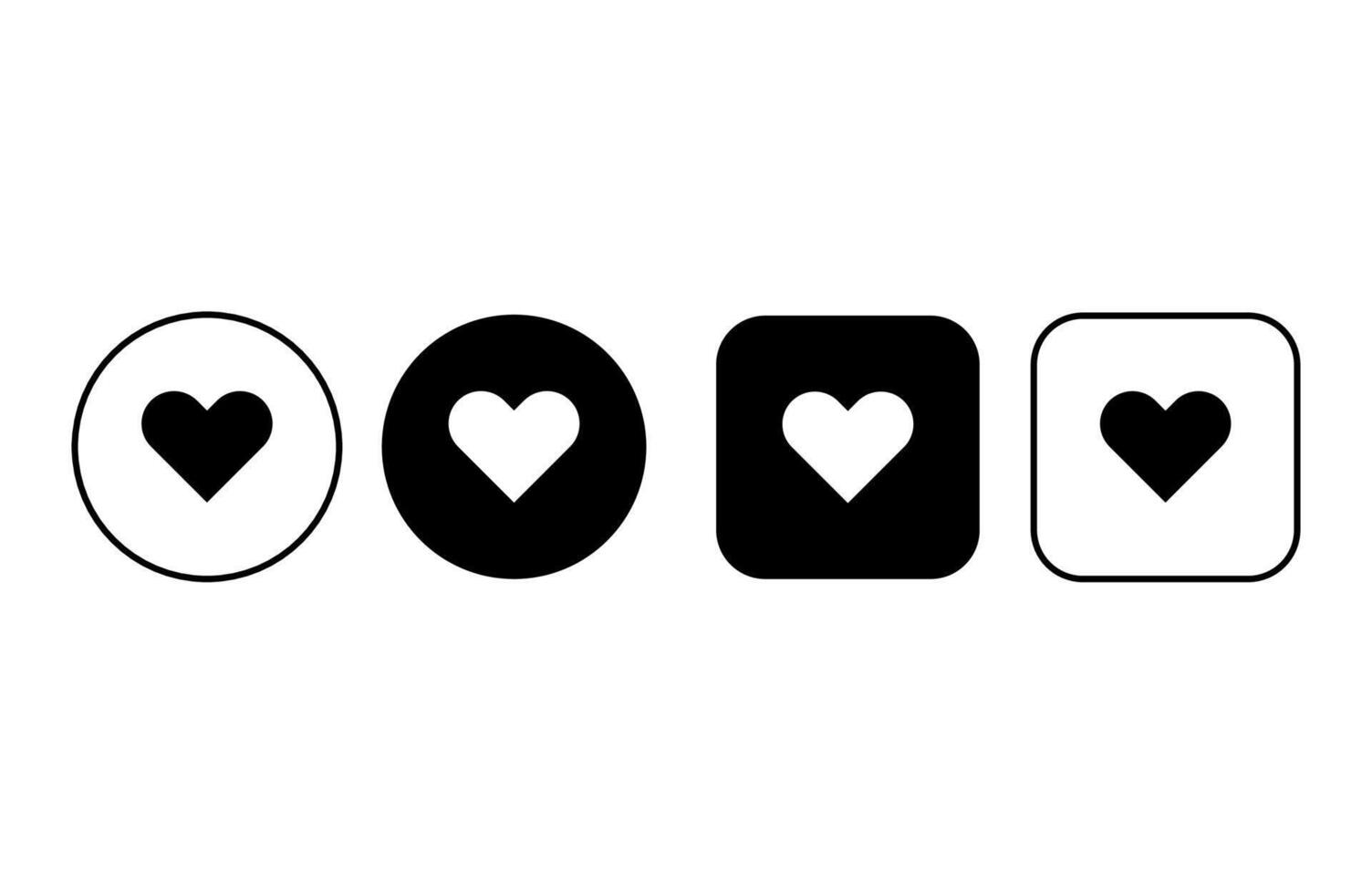 Heart icon buttons set. Black and white heart symbols. Heart shapes vector