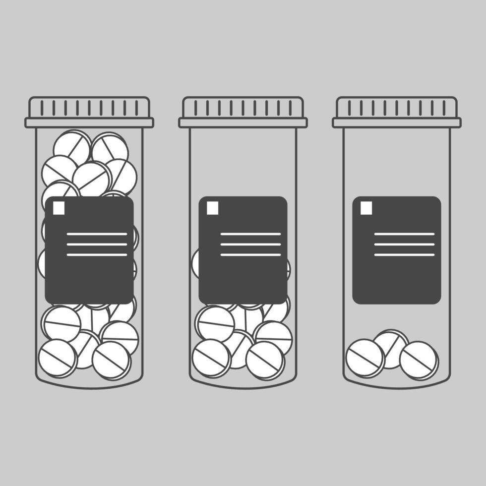 graphic of medical containers, each showing different levels of medicine inside vector