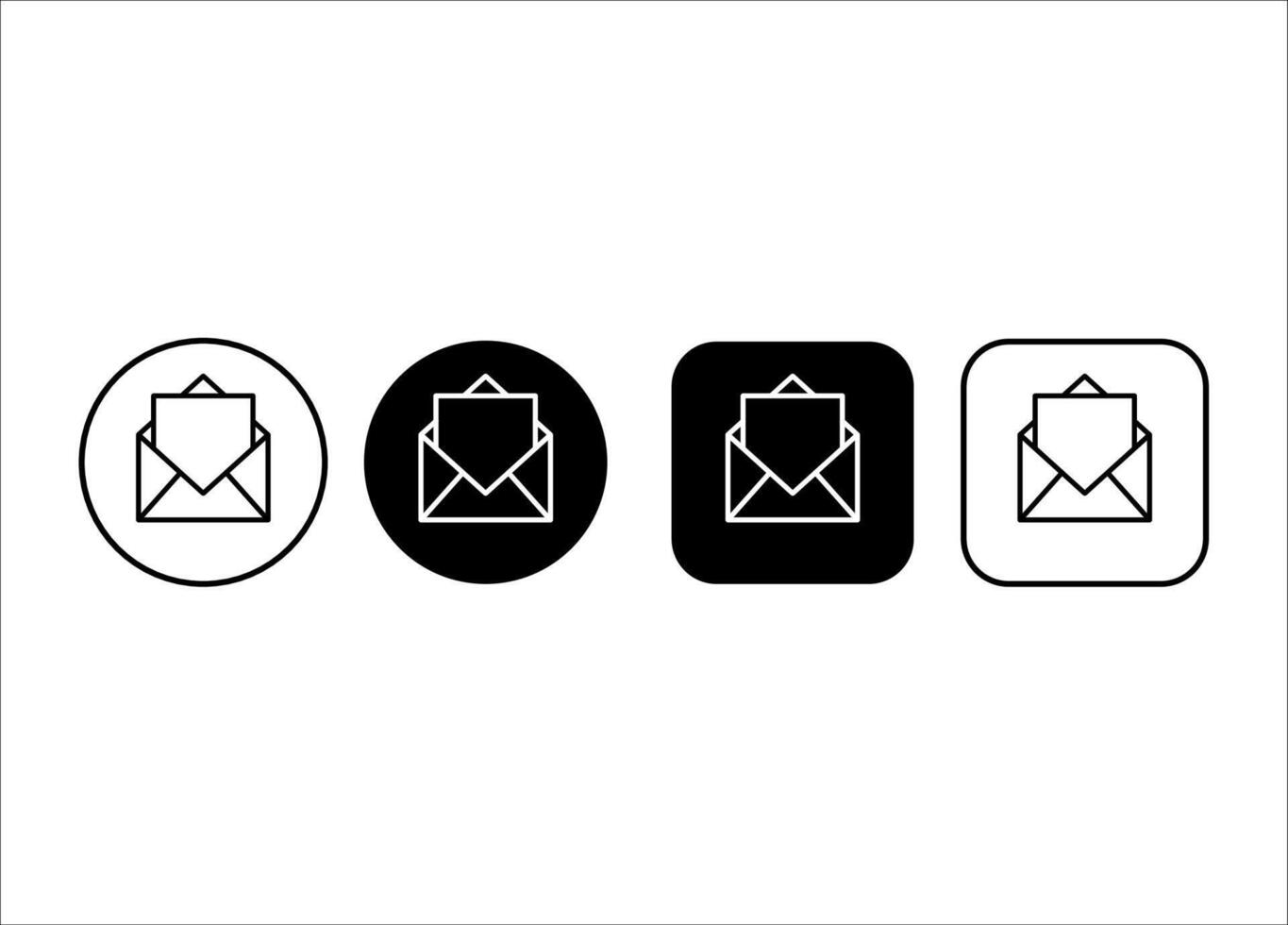 Set of open email envelope with letter inside icons. Email symbols. Editable stroke vector